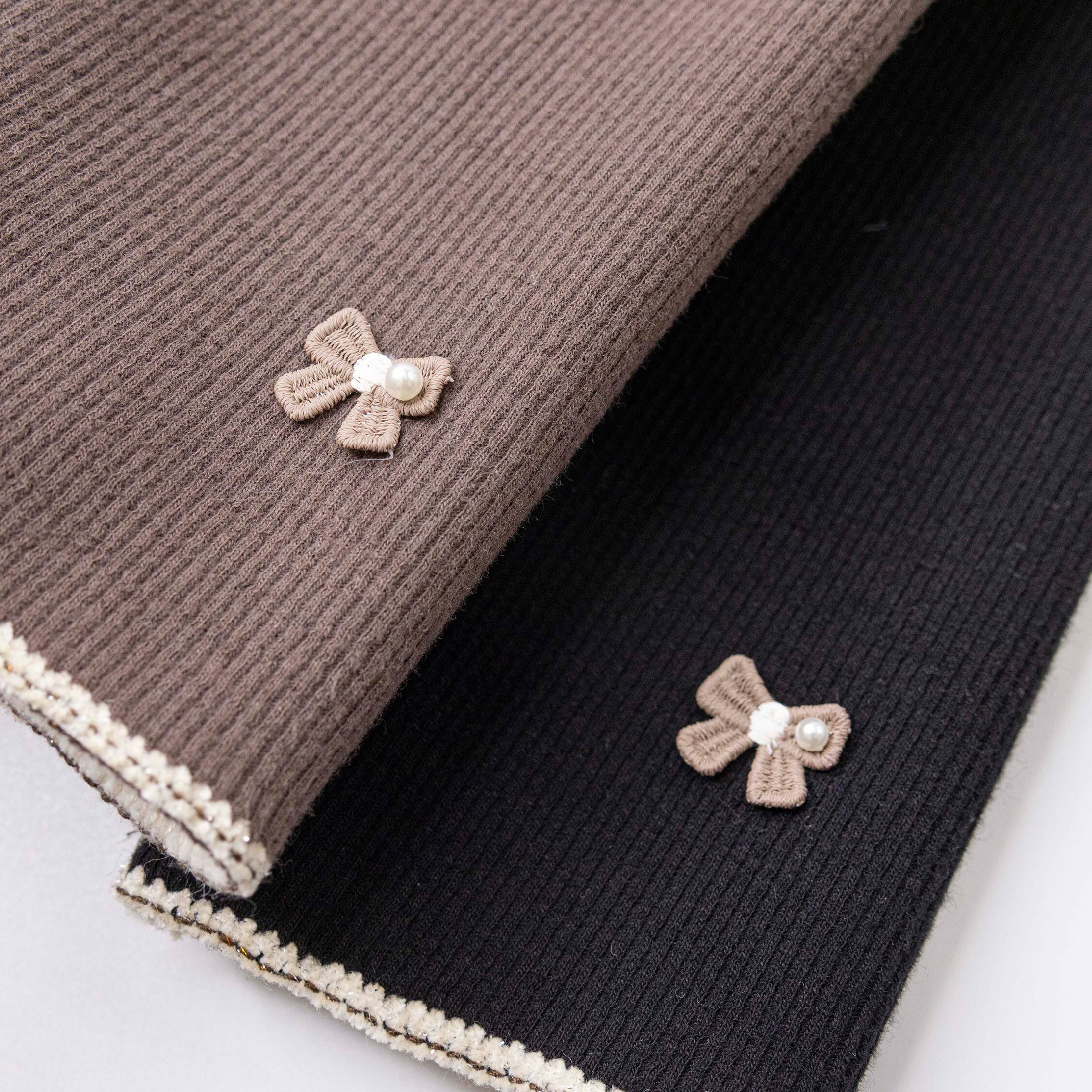 【H55980】珍珠蝴蝶結內刷毛長褲/內搭褲＊二色