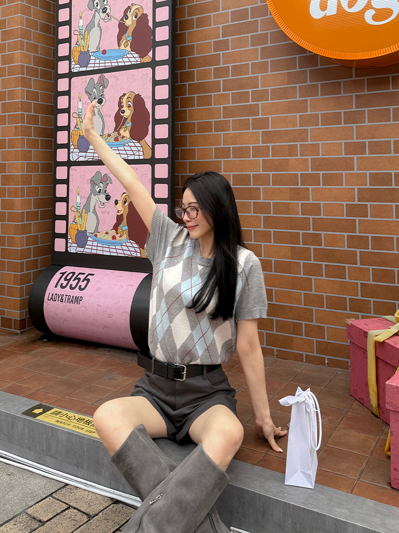 A3241-菱格紋針織上衣