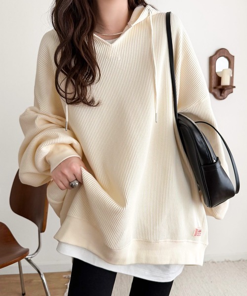 日本🇯🇵連線 JAVA 超寬鬆華夫格休閒連帽衫 帽T 寬鬆 連帽衫 華夫格 標誌刺繡 連帽大學T 套頭衫 長袖 4色(任買兩件711免運)/預購