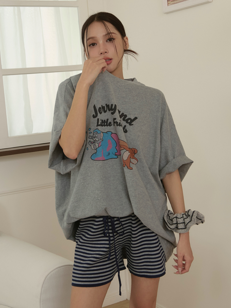 B1618-抽繩條紋短褲