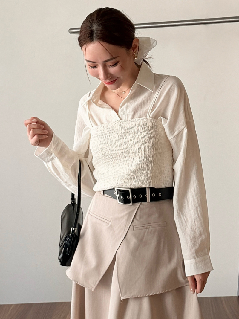 A3255-棉麻襯衫+皺皺背心