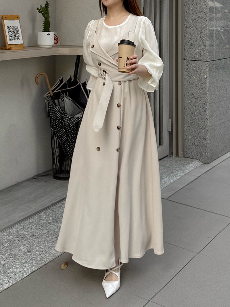 C1780-質感假兩件雙排釦洋(附腰帶)