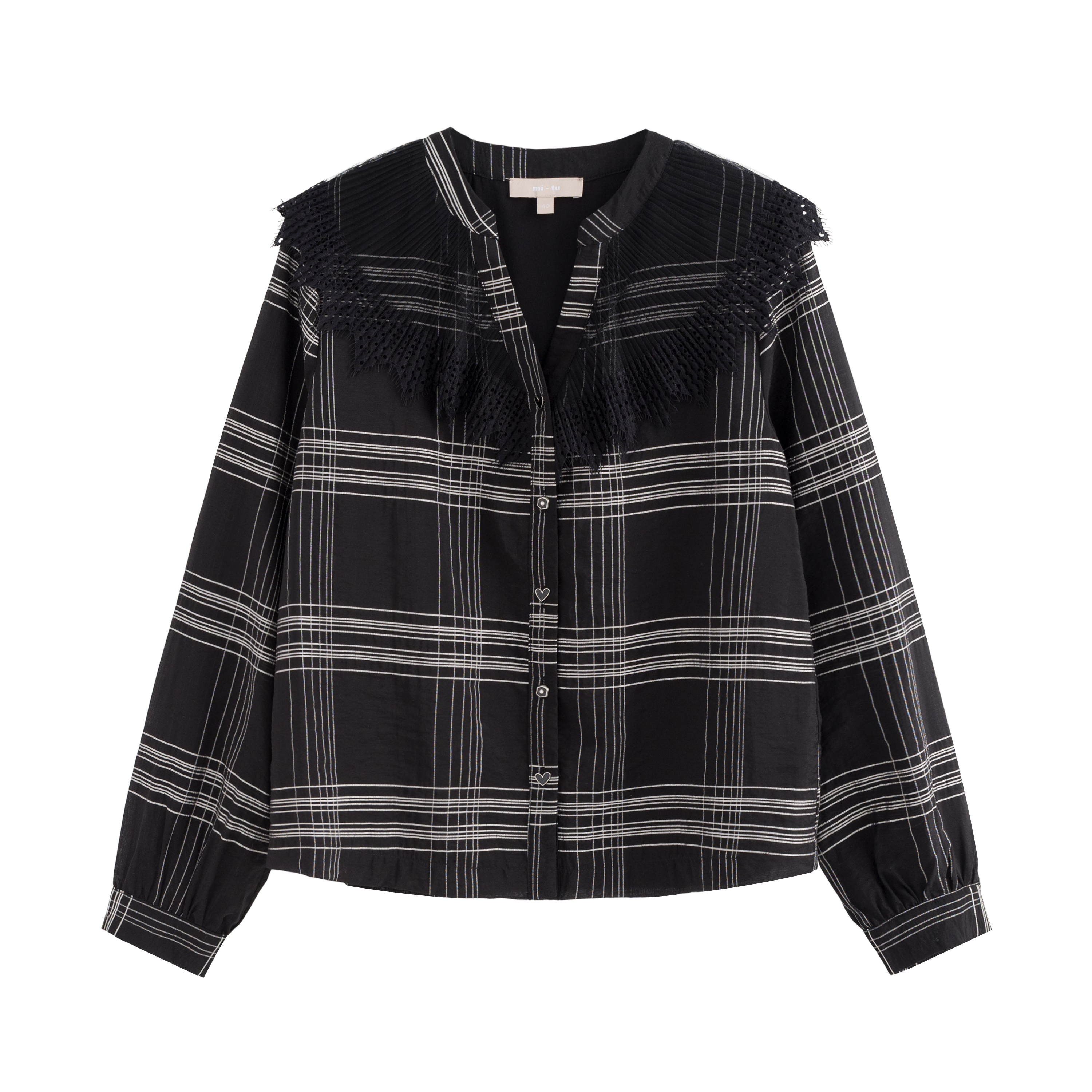 mi-tu蕾絲娃娃領格紋襯衫