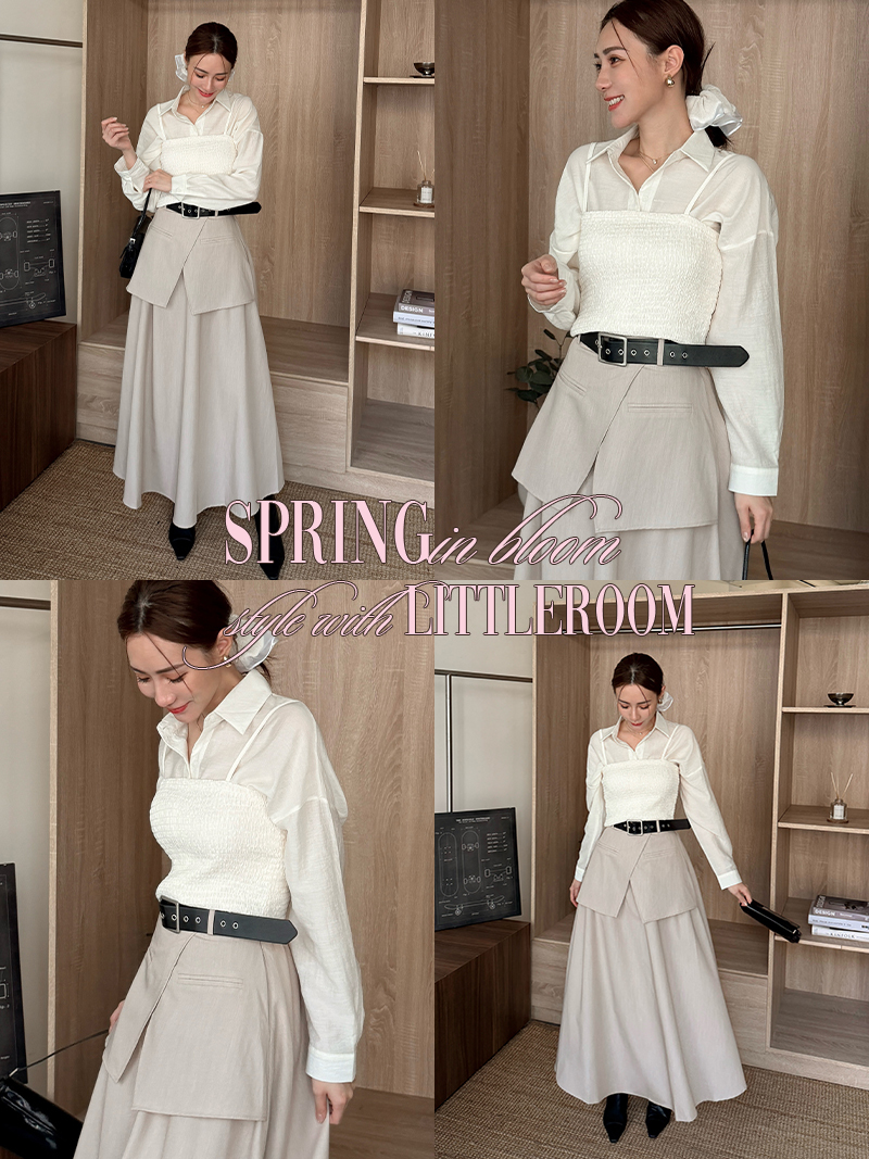 B1623-假兩件西裝長裙