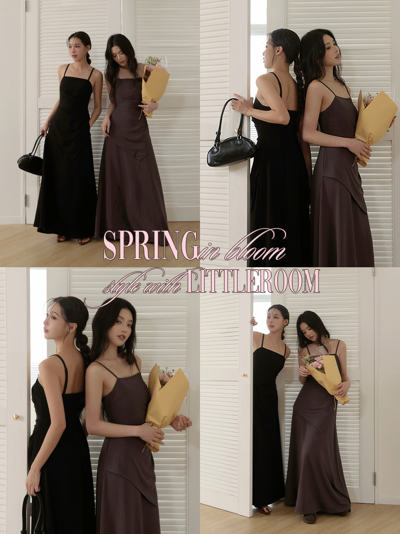 C1787-細肩側抓皺造型洋裝