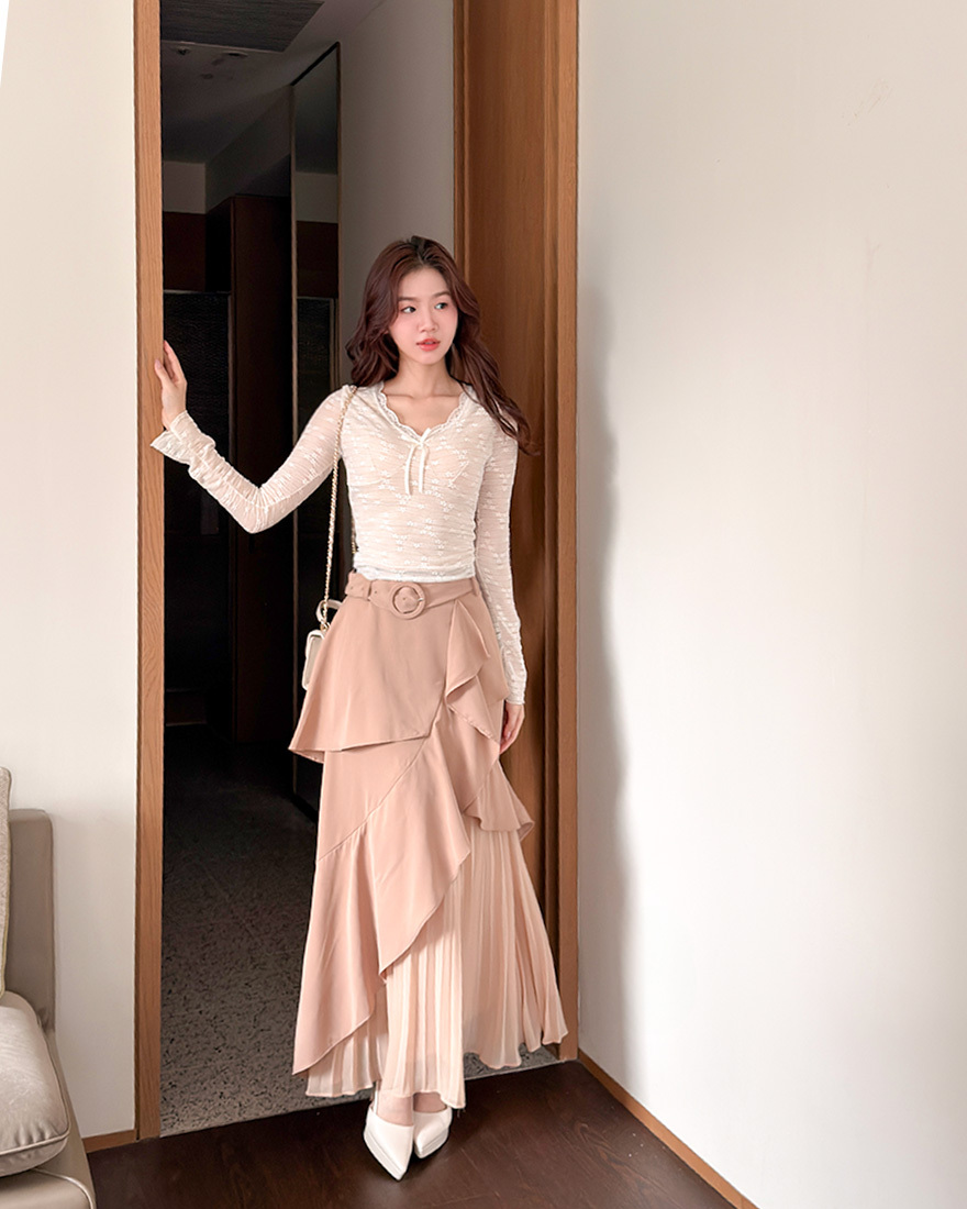 LINA LINA別緻悸動花朵蕾絲蝴蝶結BRA TOP上衣-奶茶杏