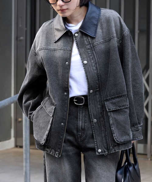 日本🇯🇵連線 MONO-MART 翻領撞色鈕扣牛仔外套 復古 寬鬆 夾克 外套 牛仔外套 撞色 外搭 鈕扣外套 5色(任買兩件711免運)/預購