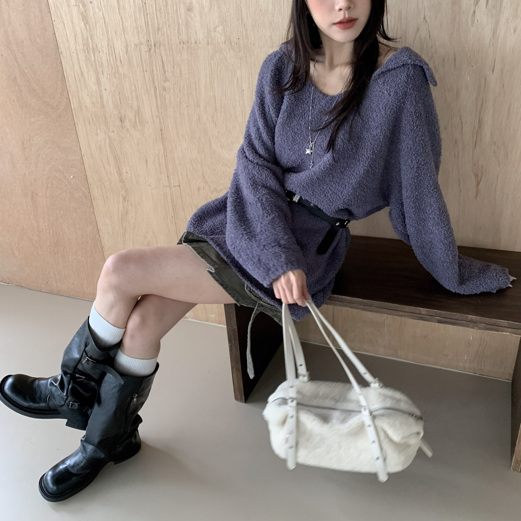 ISA_愛上軟綿綿! 大翻領毛巾絨寬鬆毛衣_61065