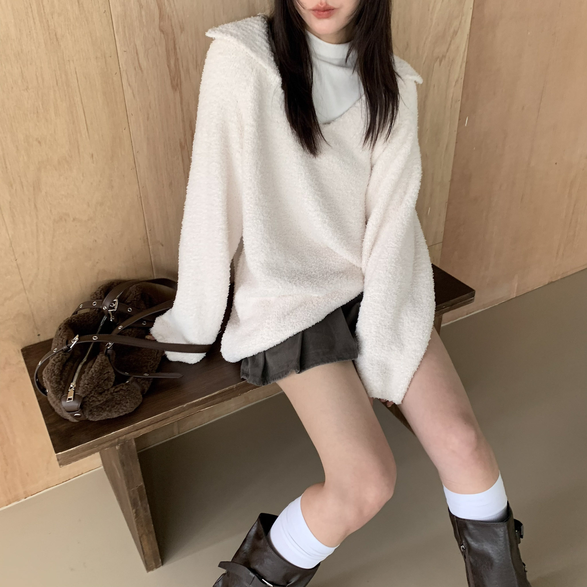 ISA_愛上軟綿綿! 大翻領毛巾絨寬鬆毛衣_61065