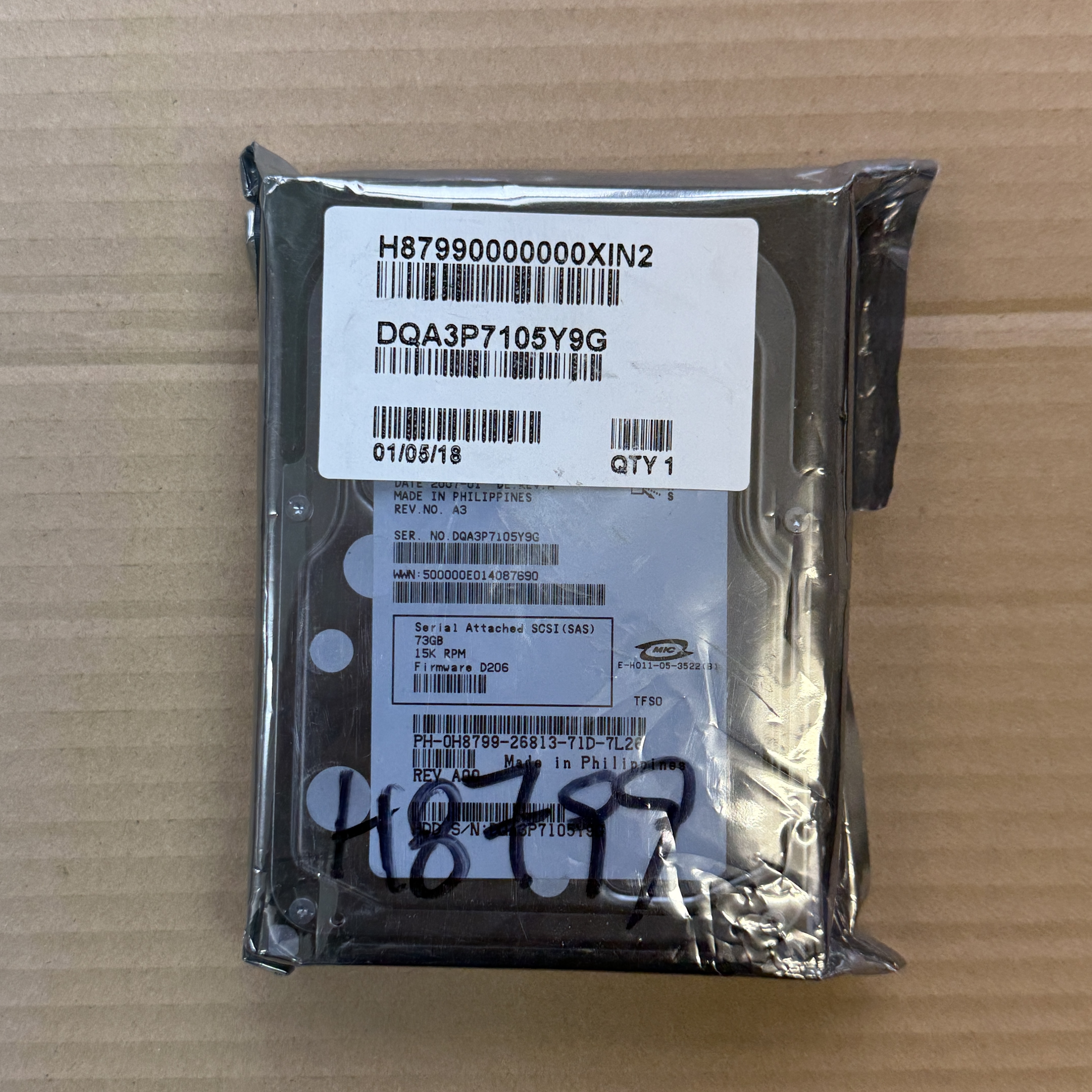 H8799 DELL 73GB 15K 3.5" SAS HS HDD = GY581 (翻新)