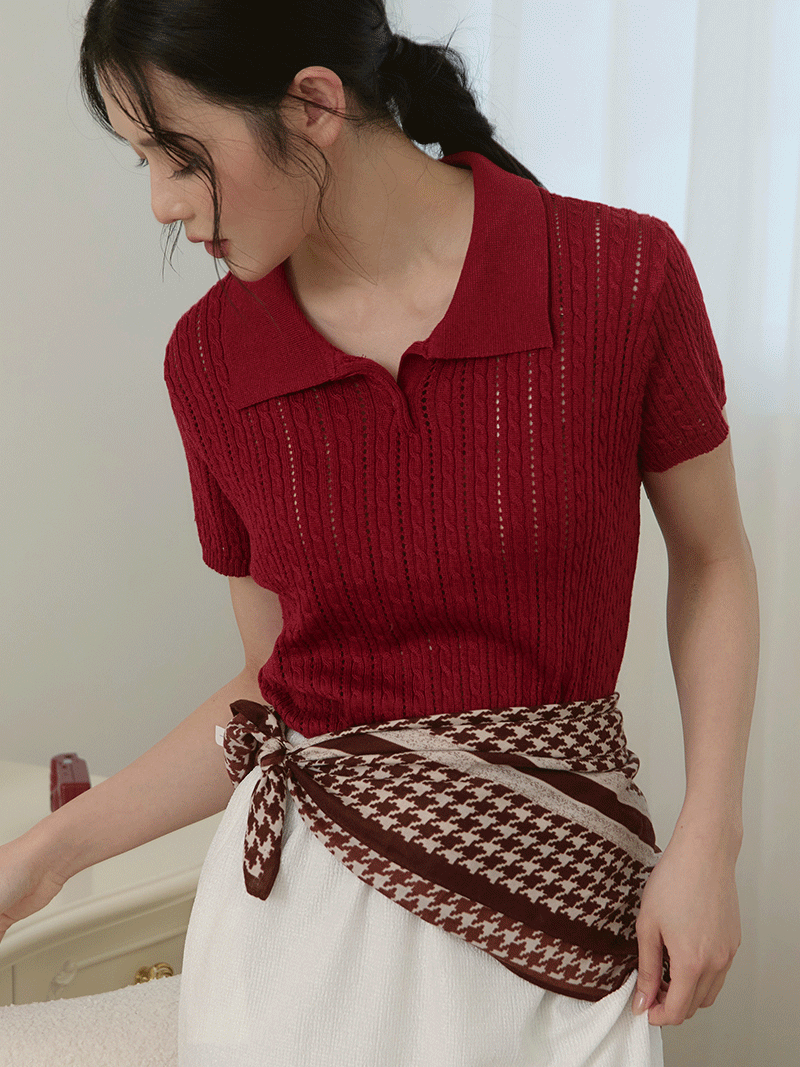 A3267-麻花POLO領針織上衣