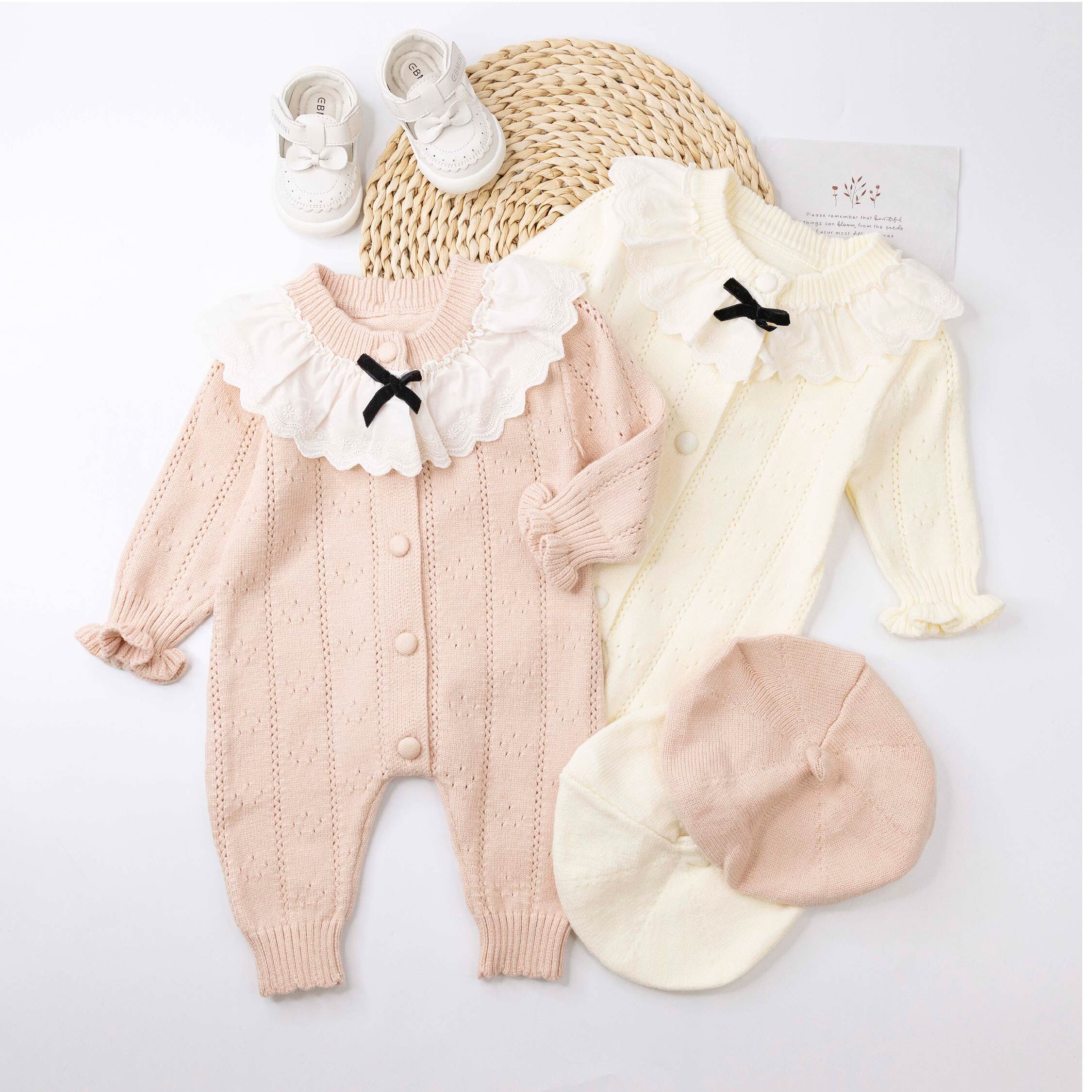 【JG5515】優雅緹花領針織連身套裝(帽+衣)＊二色