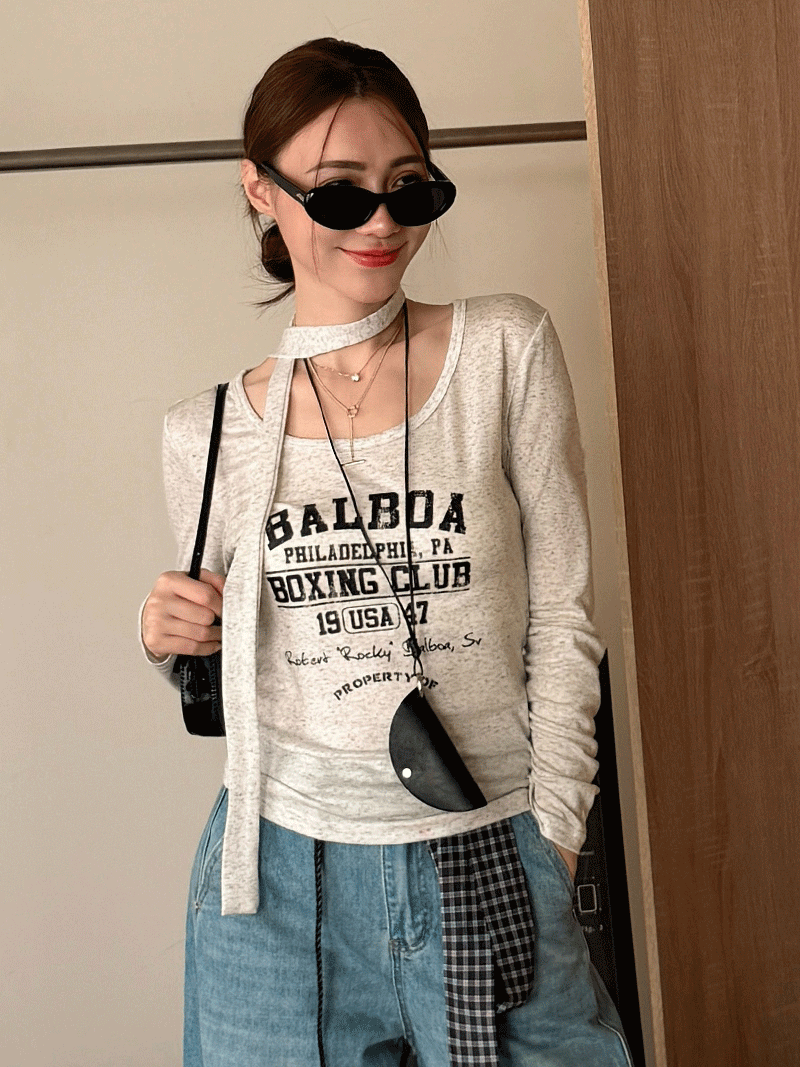 A3292-美式復古U領字母長T(附掛脖)