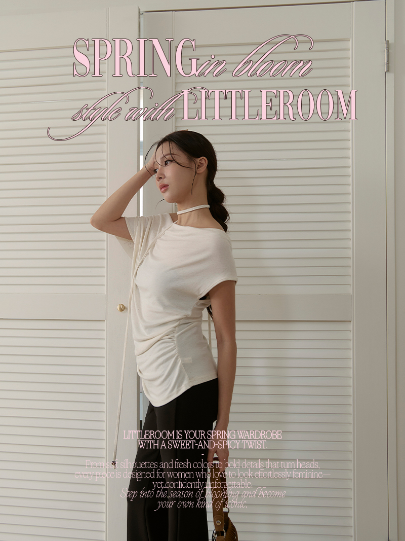 A3296-抽繩皺褶設計感掛脖上衣