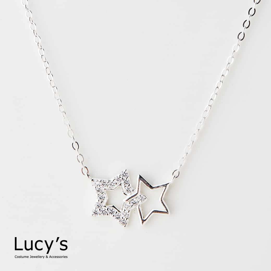 925純銀 閃鑽雙子星 項鍊 (126016)