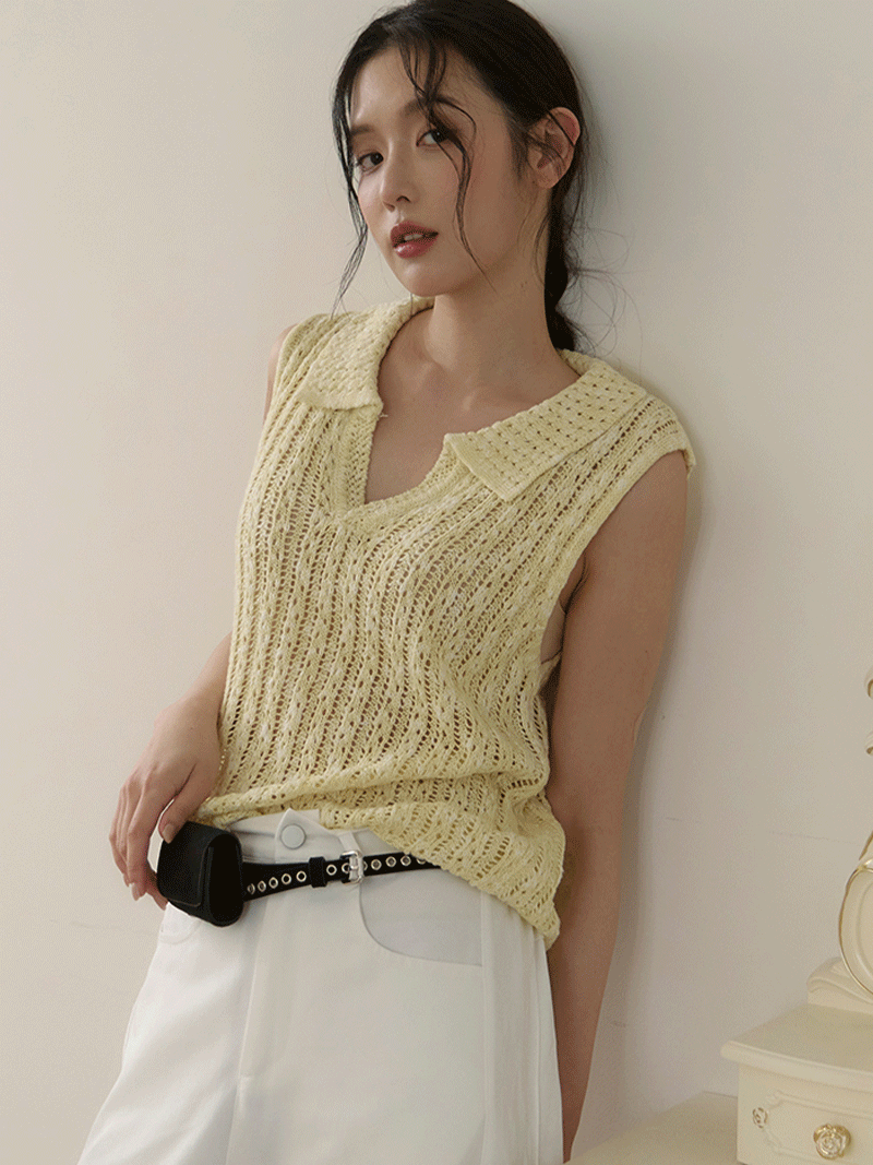 A3319-開V洞洞針織背心