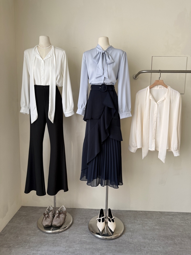 A3299-領結裝飾雪紡襯衫