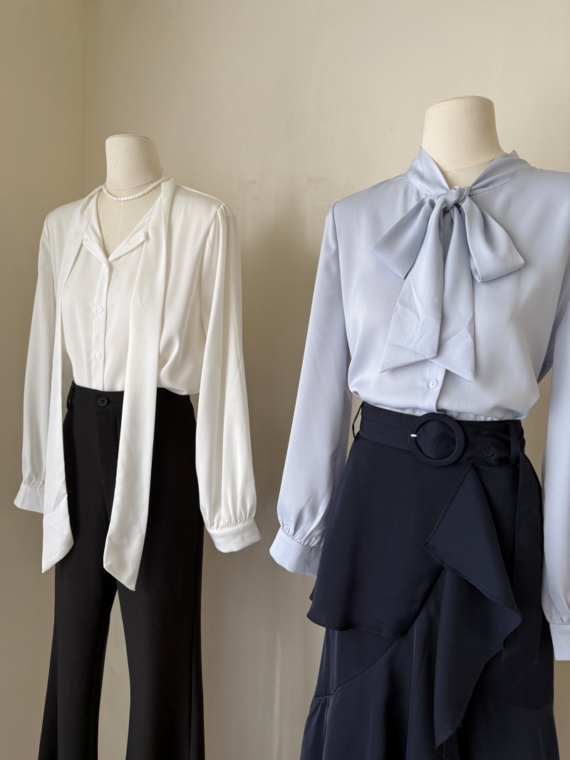 A3299-領結裝飾雪紡襯衫