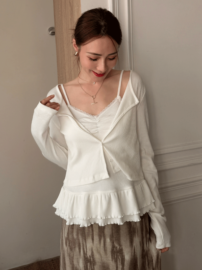 A3322-蕾絲細肩背心+小外套SET