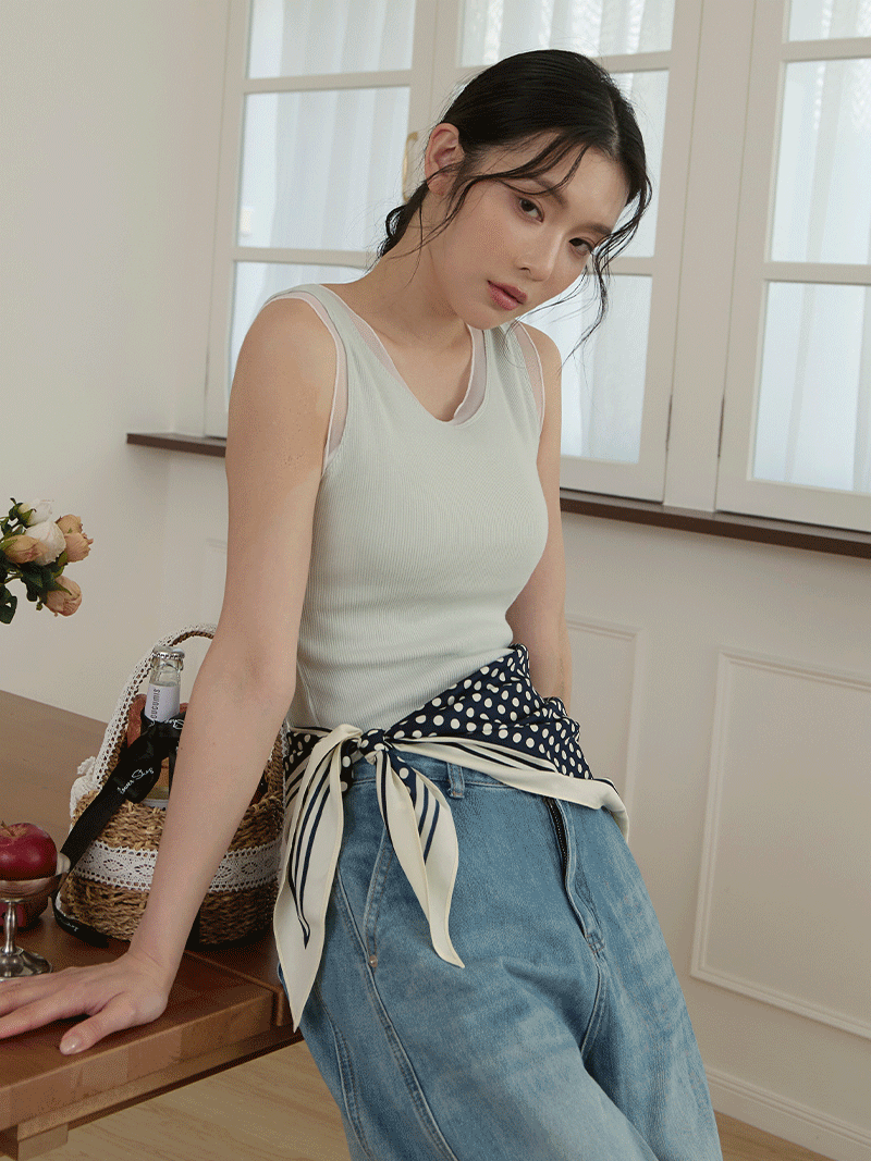 A3323-拼接網紗背心