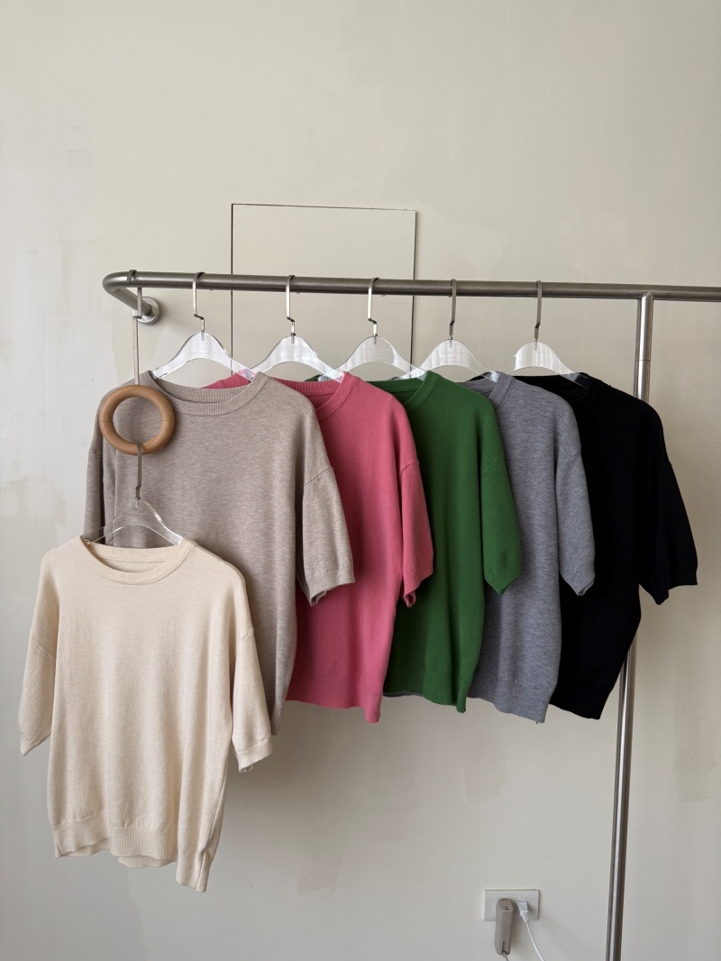 A3344-圓領下縮短袖細針織衣