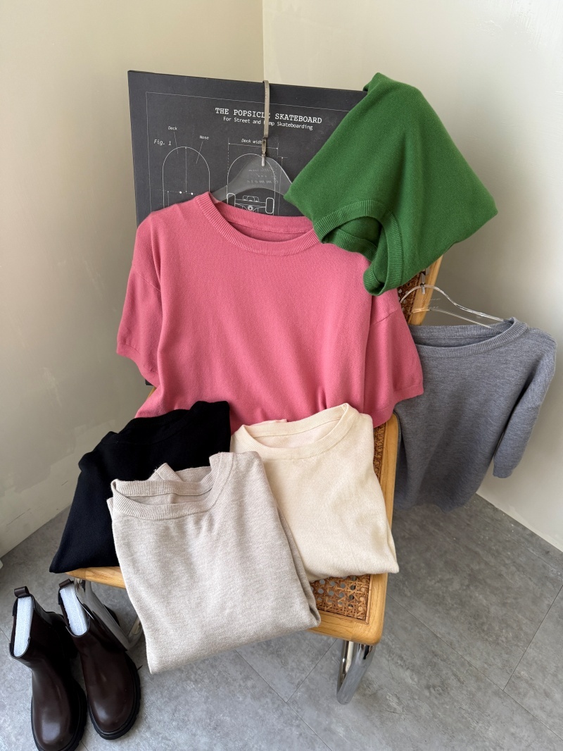 A3344-圓領下縮短袖細針織衣