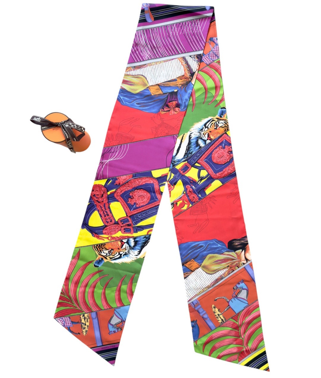 HERMES MAXI TWILLY CARRE EN CARRES ROUGE/VERT VIF/VIOLET