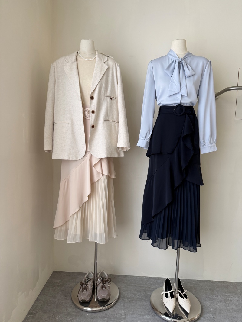 B1624-波浪拼接百摺長裙