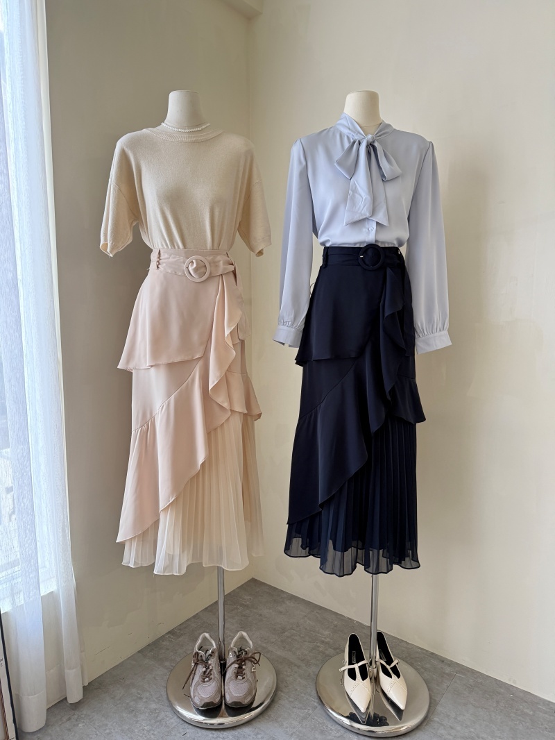 B1624-波浪拼接百摺長裙