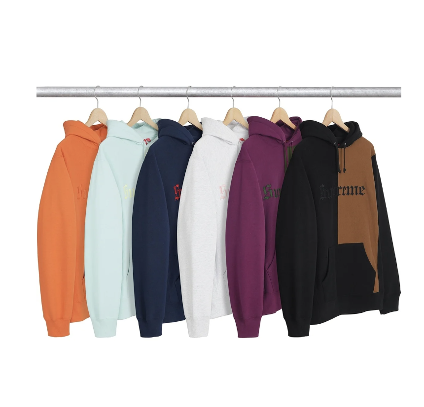 2017AW SUPREME Split Old English Hooded Sweatshirt 刺繡 字體 拼接 帽T 現貨