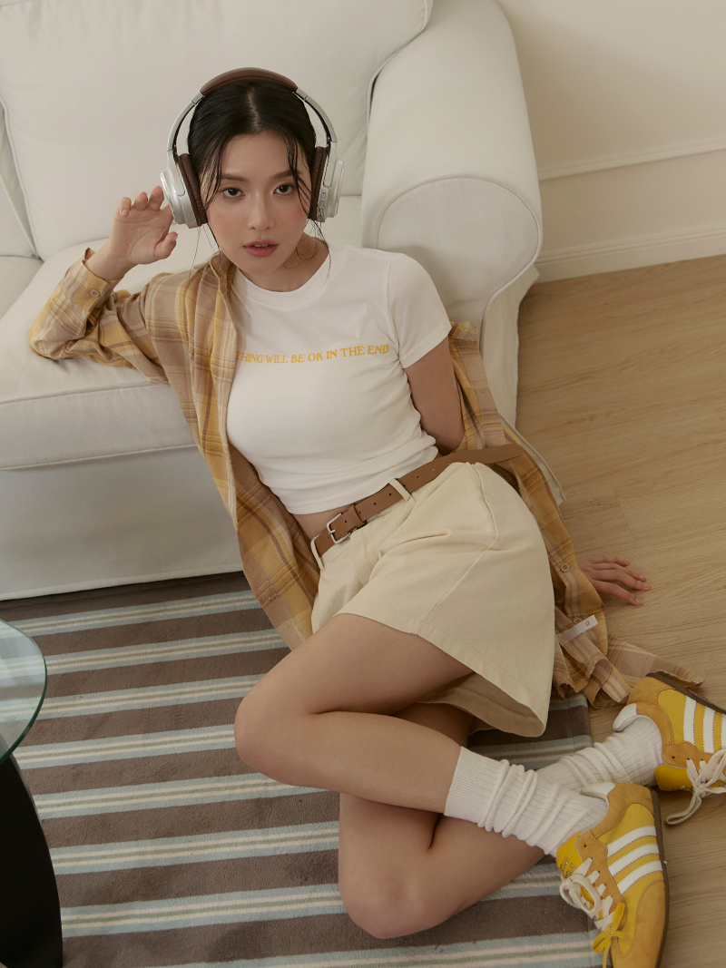 A3331-格紋襯衫+撞色短T兩件組