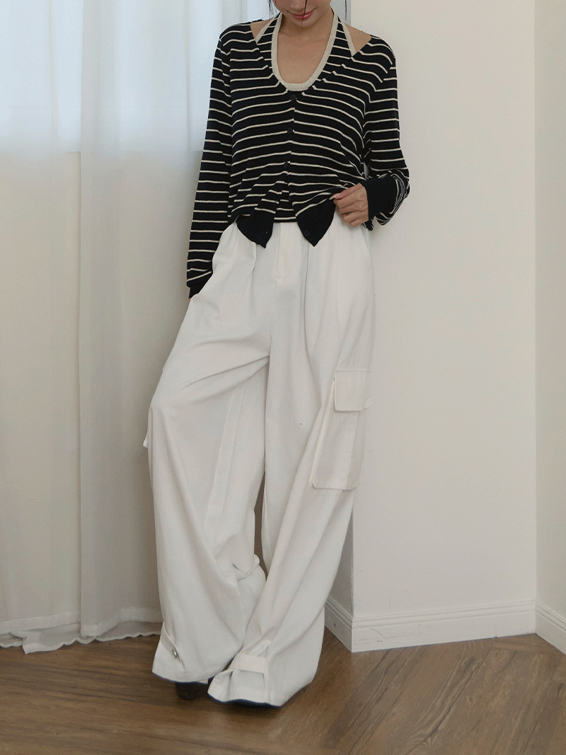 B1627-工裝口袋造型寬褲