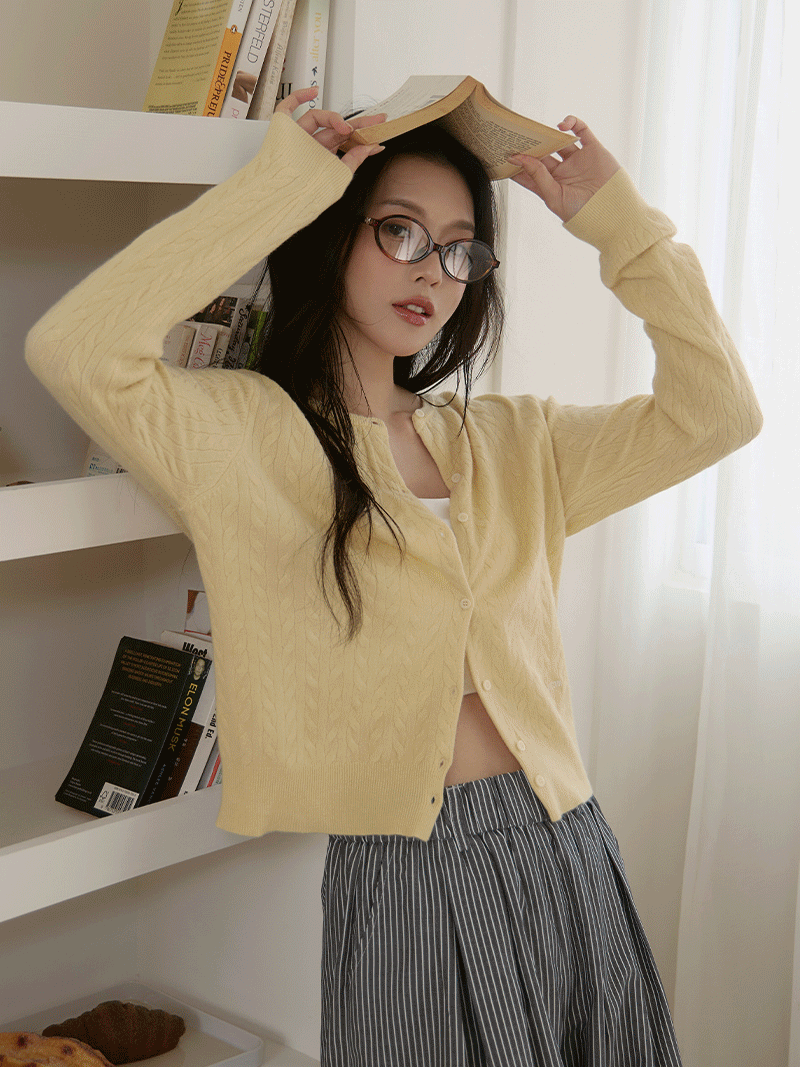 A3343-開釦麻花針織外