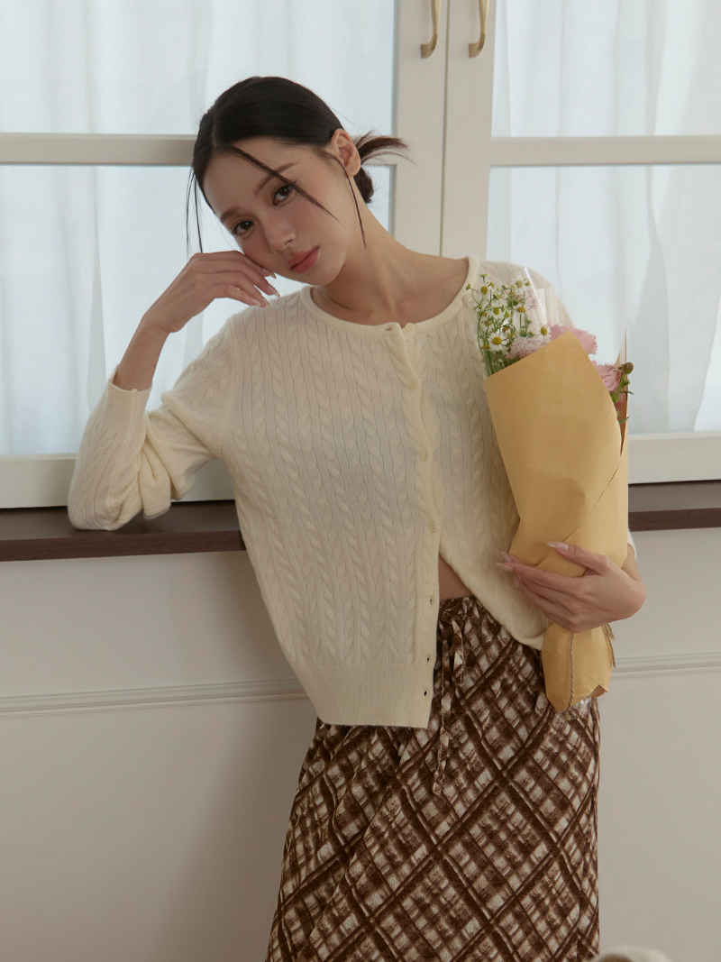 A3343-開釦麻花針織外