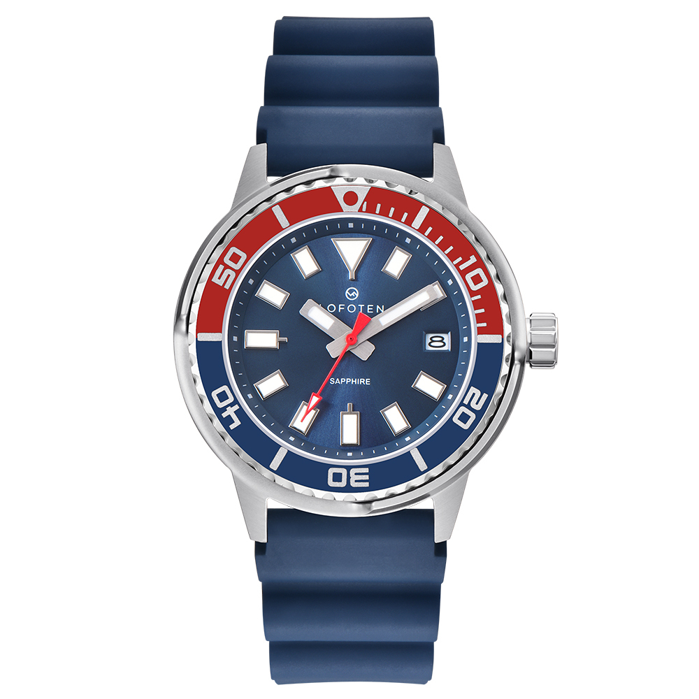 【Lofoten 羅斐頓】 F-6528MT 銀藍 經典 簡約 夜光 日期顯示 藍寶石玻璃 矽膠 手錶
