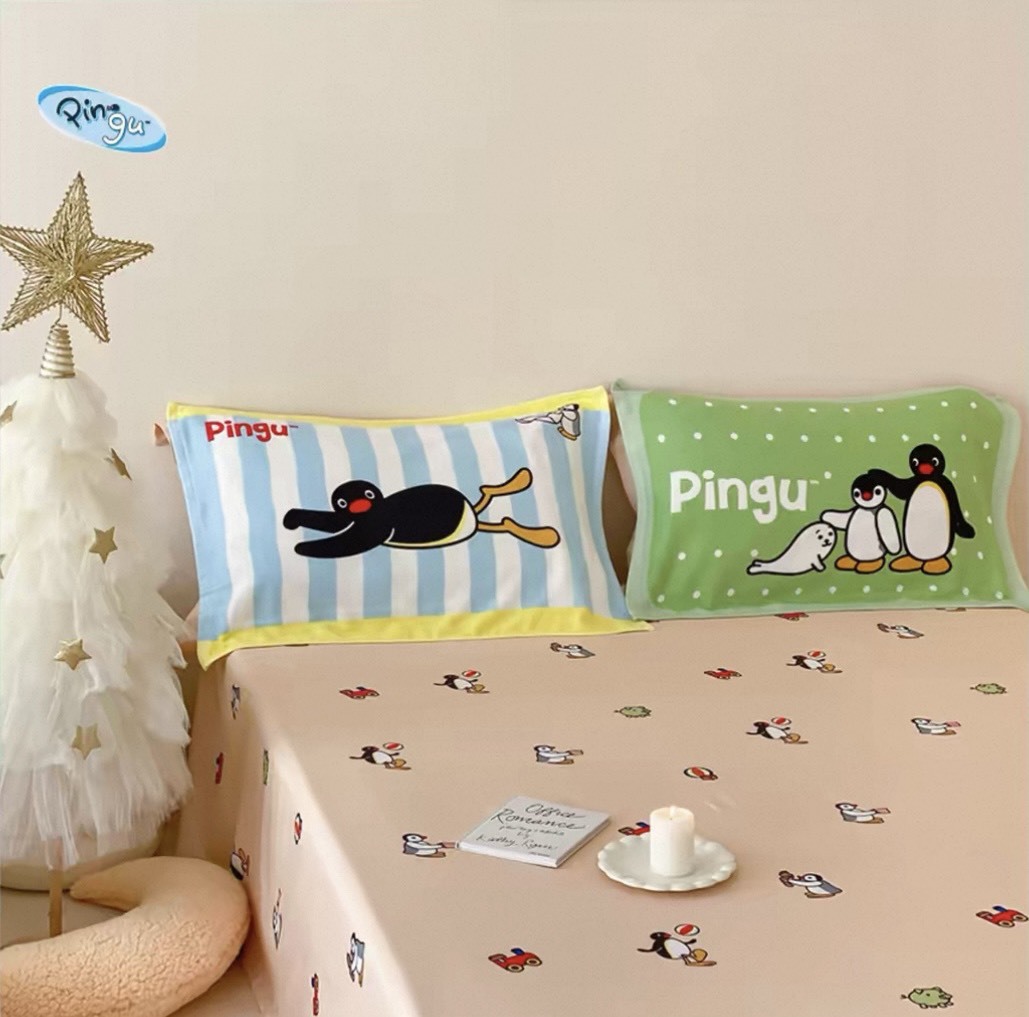 PINGU 企鵝家族 棉質枕頭巾 枕頭套