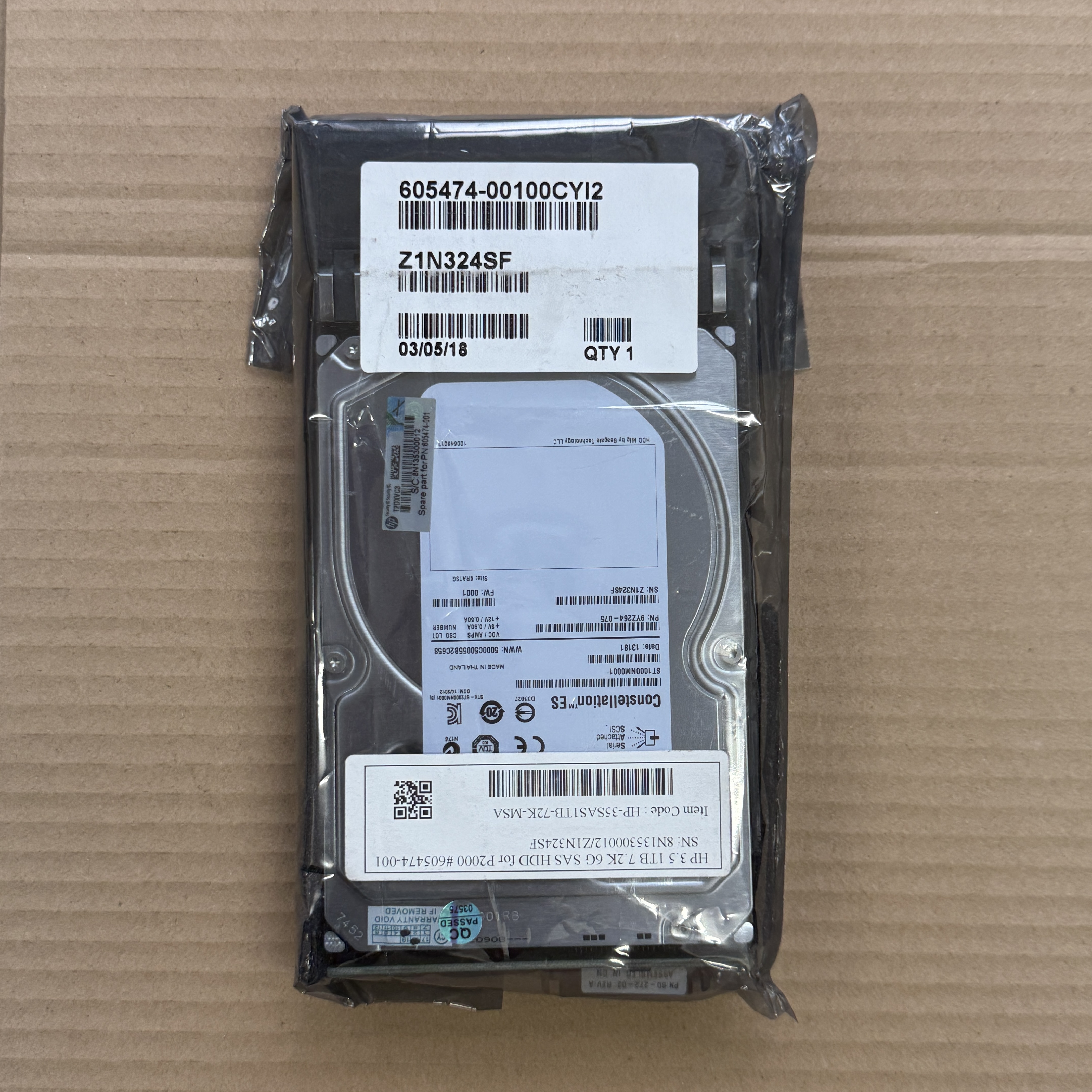 605474-001 HP 3.5" 1TB 7.2K 6G SAS HDD (翻新)