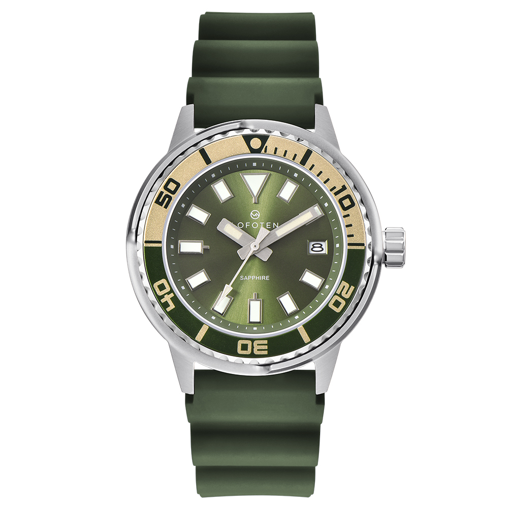 【Lofoten 羅斐頓】 F-6528MT 銀綠 經典 簡約 夜光 日期顯示 藍寶石玻璃 矽膠 手錶