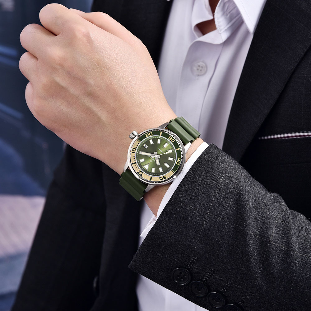 【Lofoten 羅斐頓】 F-6528MT 銀綠 經典 簡約 夜光 日期顯示 藍寶石玻璃 矽膠 手錶