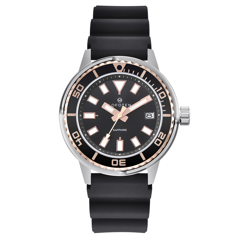 【Lofoten 羅斐頓】 F-6528MT 銀黑 經典 簡約 夜光 日期顯示 藍寶石玻璃 矽膠 手錶
