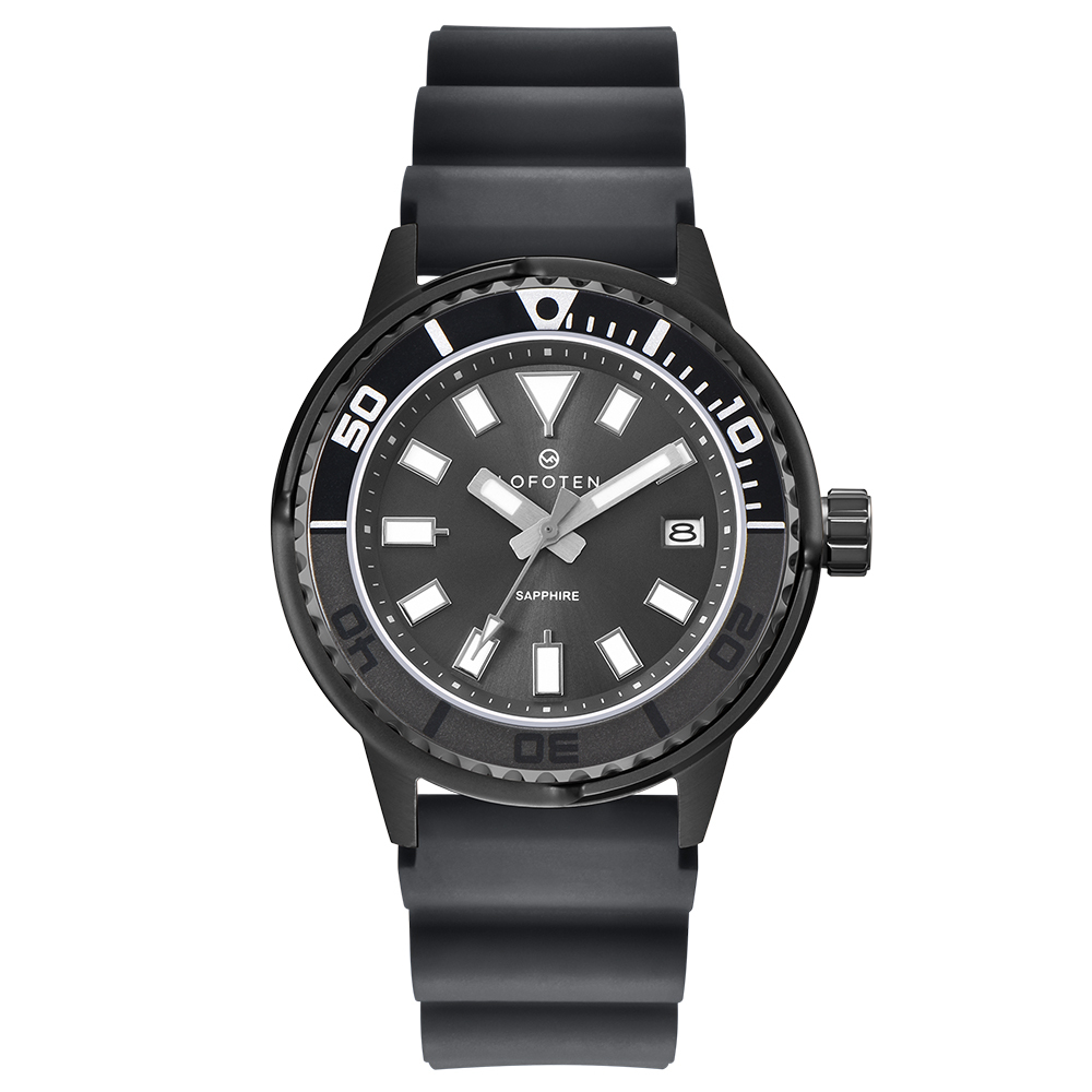 【Lofoten 羅斐頓】 F-6528MT 全黑 經典 簡約 夜光 日期顯示 藍寶石玻璃 矽膠 手錶