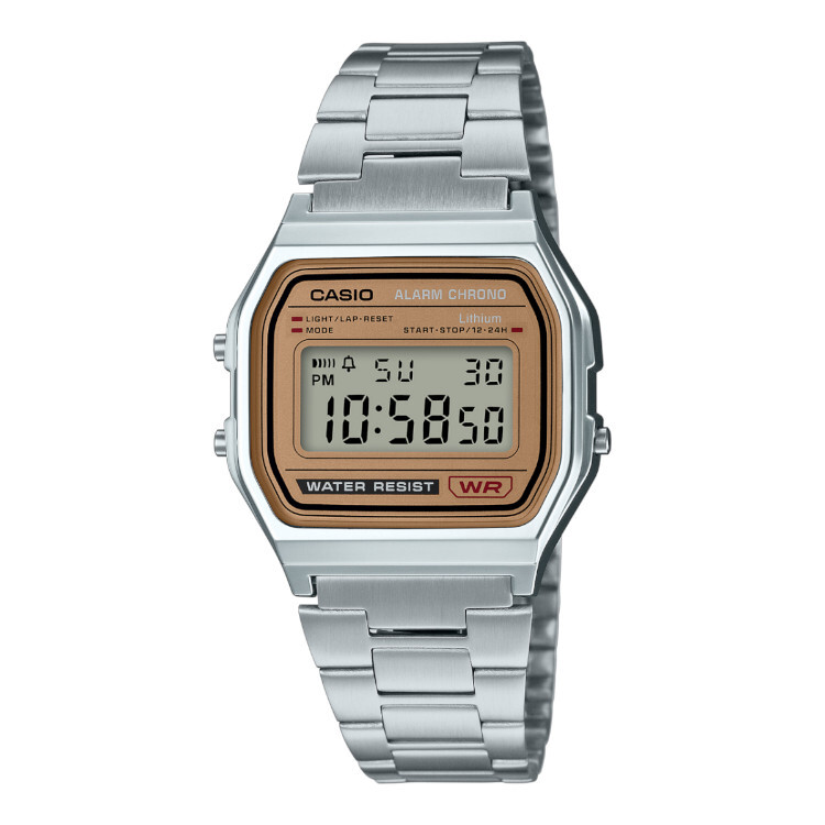 Casio A158WEA-9 中裝 銀色啡面 方形復古跳字錶