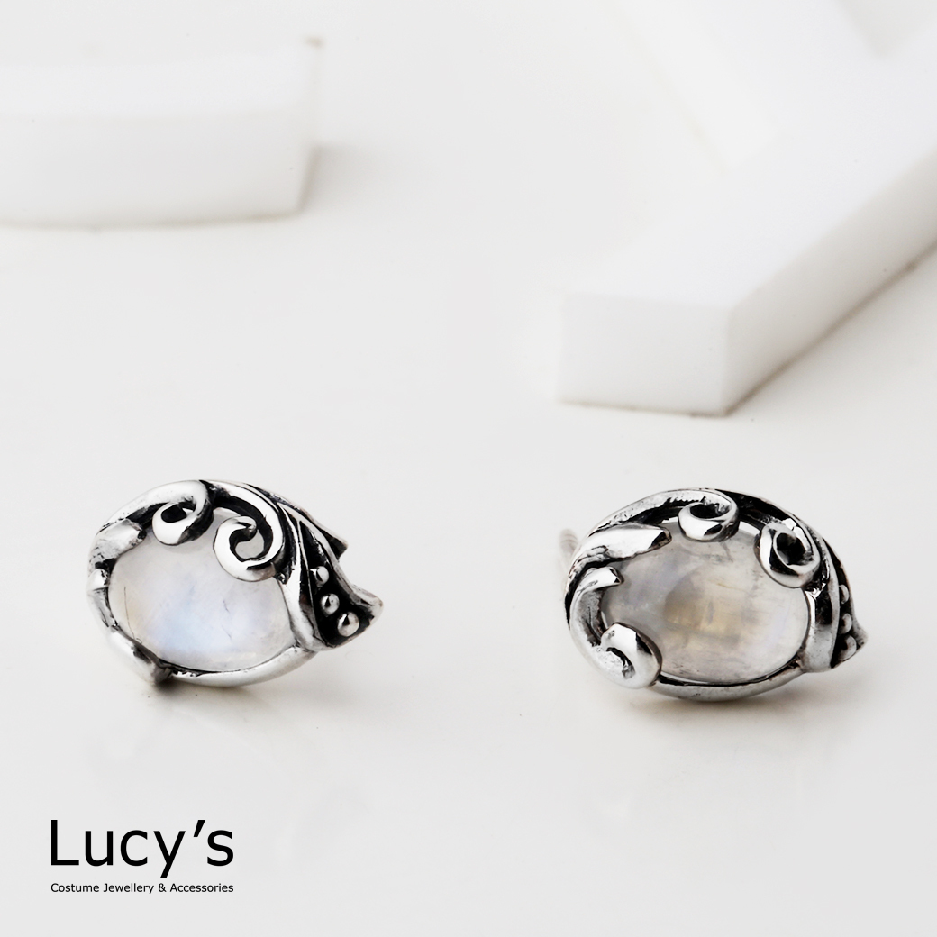 925純銀 浪濤月光 硫化耳環 (126024)