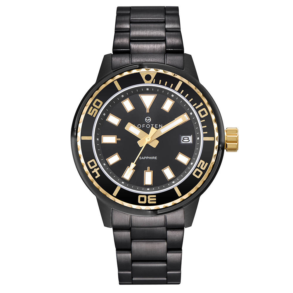 【Lofoten 羅斐頓】 F-6528M 金黑 經典 簡約 夜光 日期顯示 藍寶石玻璃 不鏽鋼 手錶