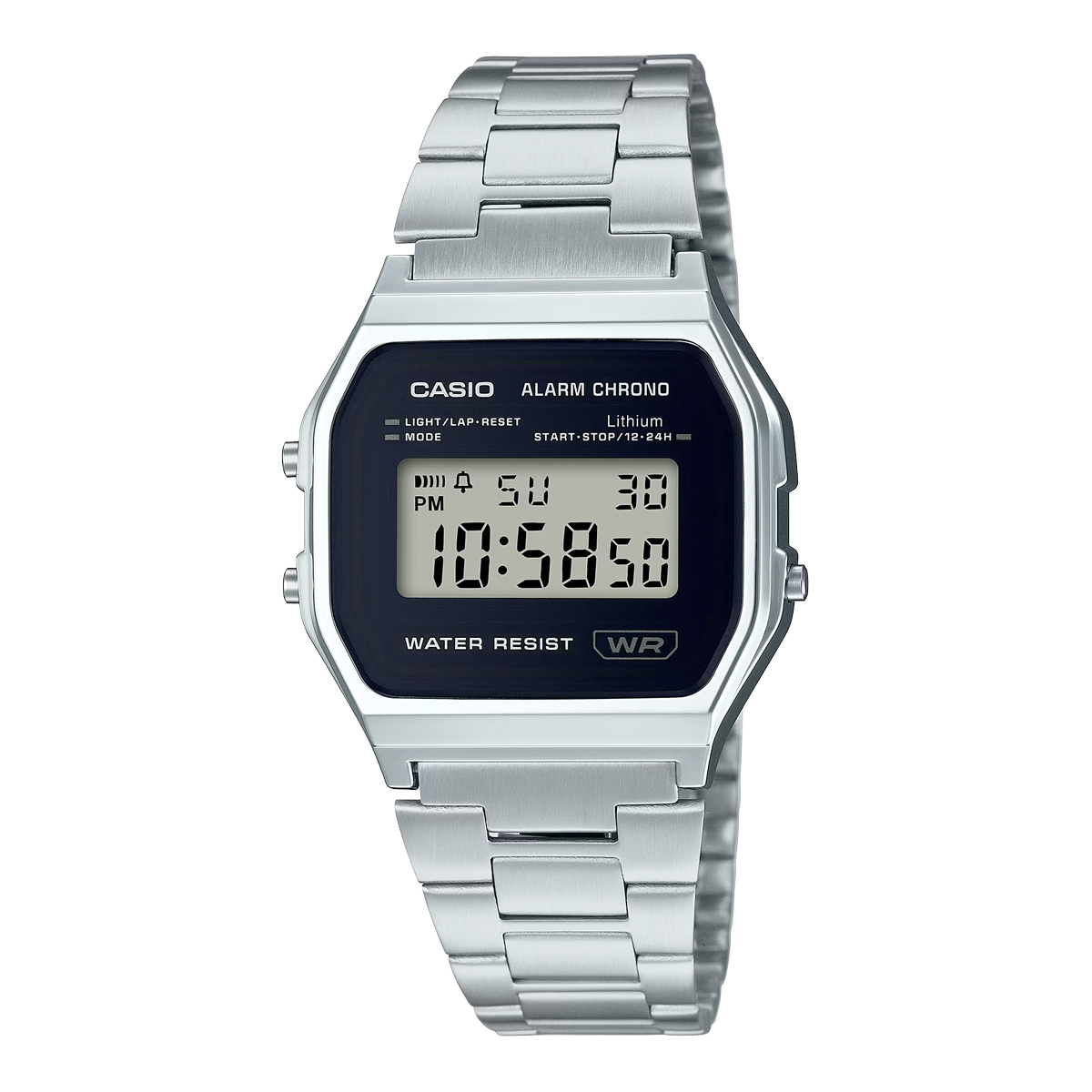 Casio A158WEA-1 中裝 銀色 簡約黑面 方形復古跳字錶