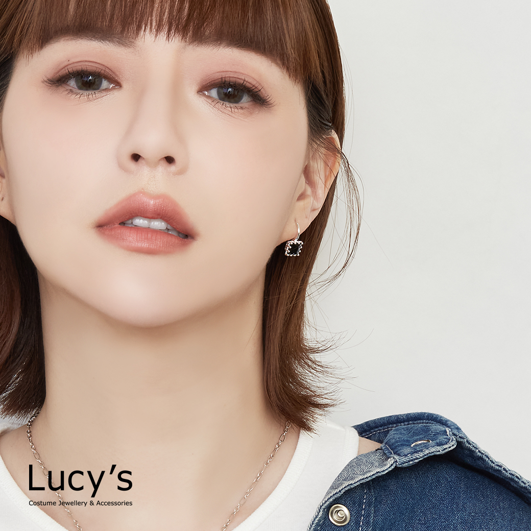 925純銀 鑲邊方鑽 耳勾耳環 (二色) (126650/126651)