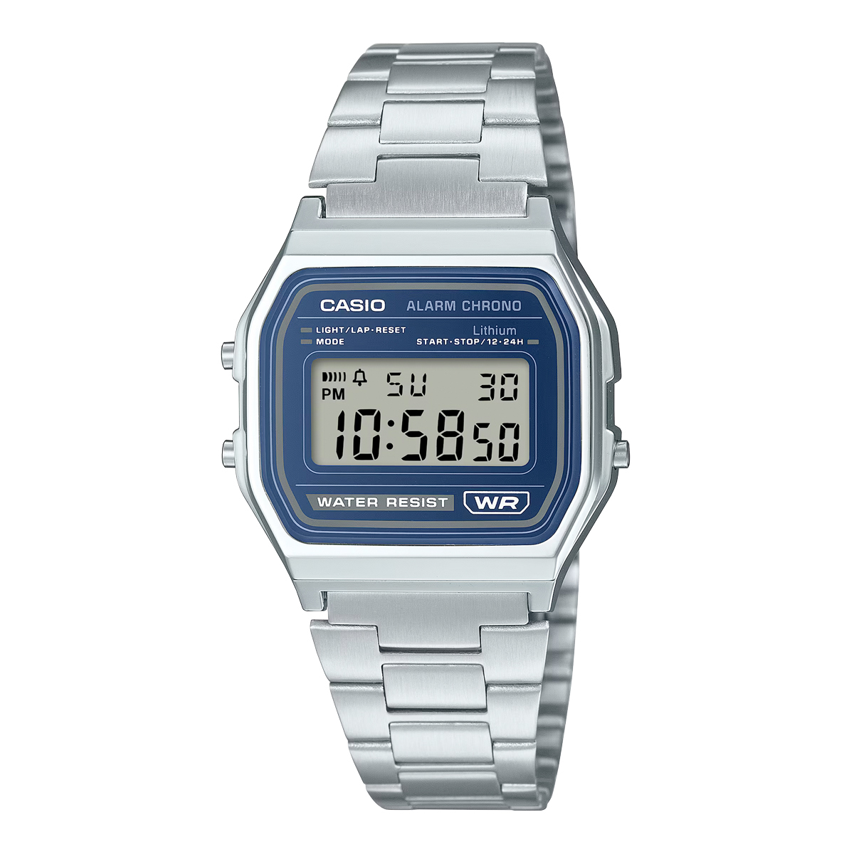 Casio A158WEA-2 中裝 銀色 藍面 方形復古跳字錶