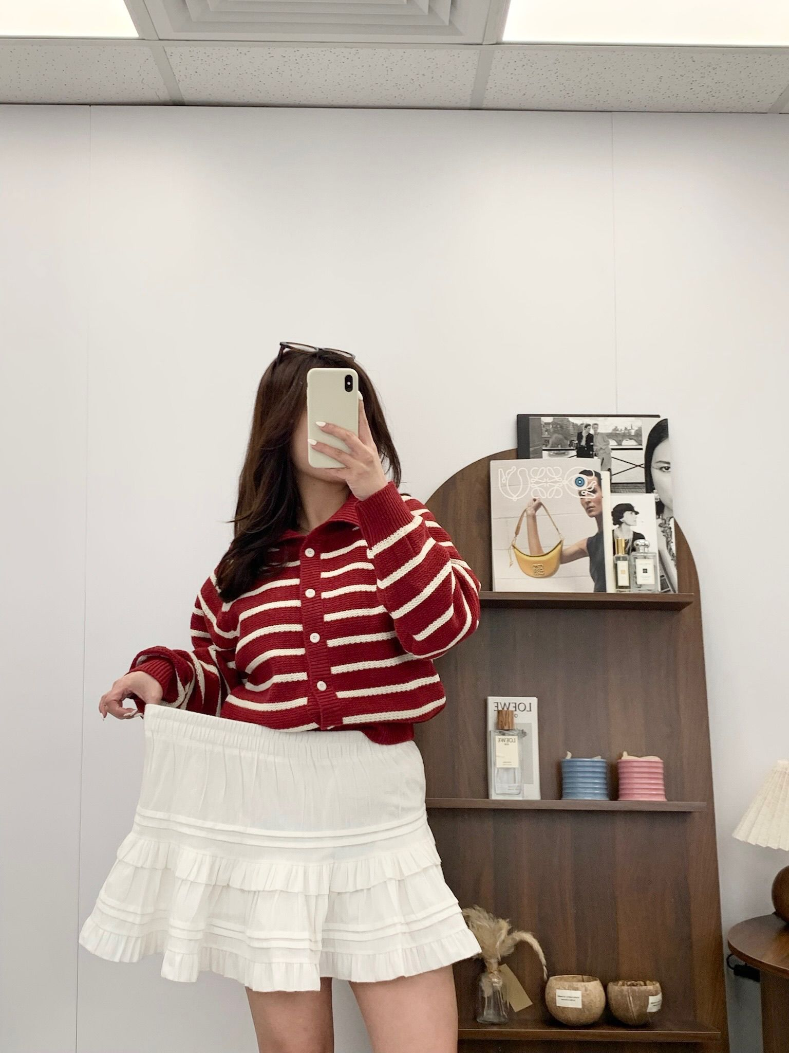 絨面橡筋腰蛋糕裙(白色)