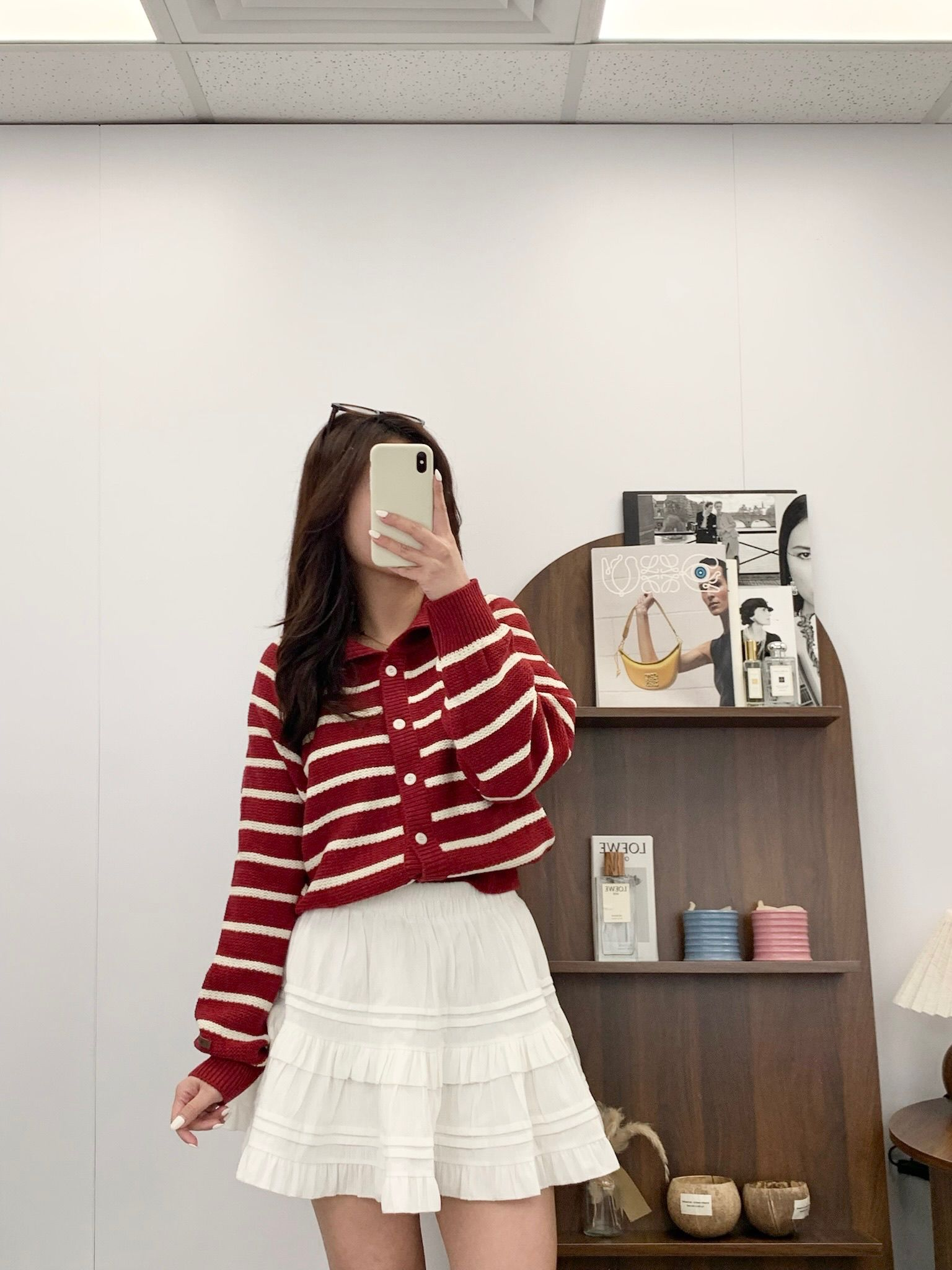 絨面橡筋腰蛋糕裙(白色)