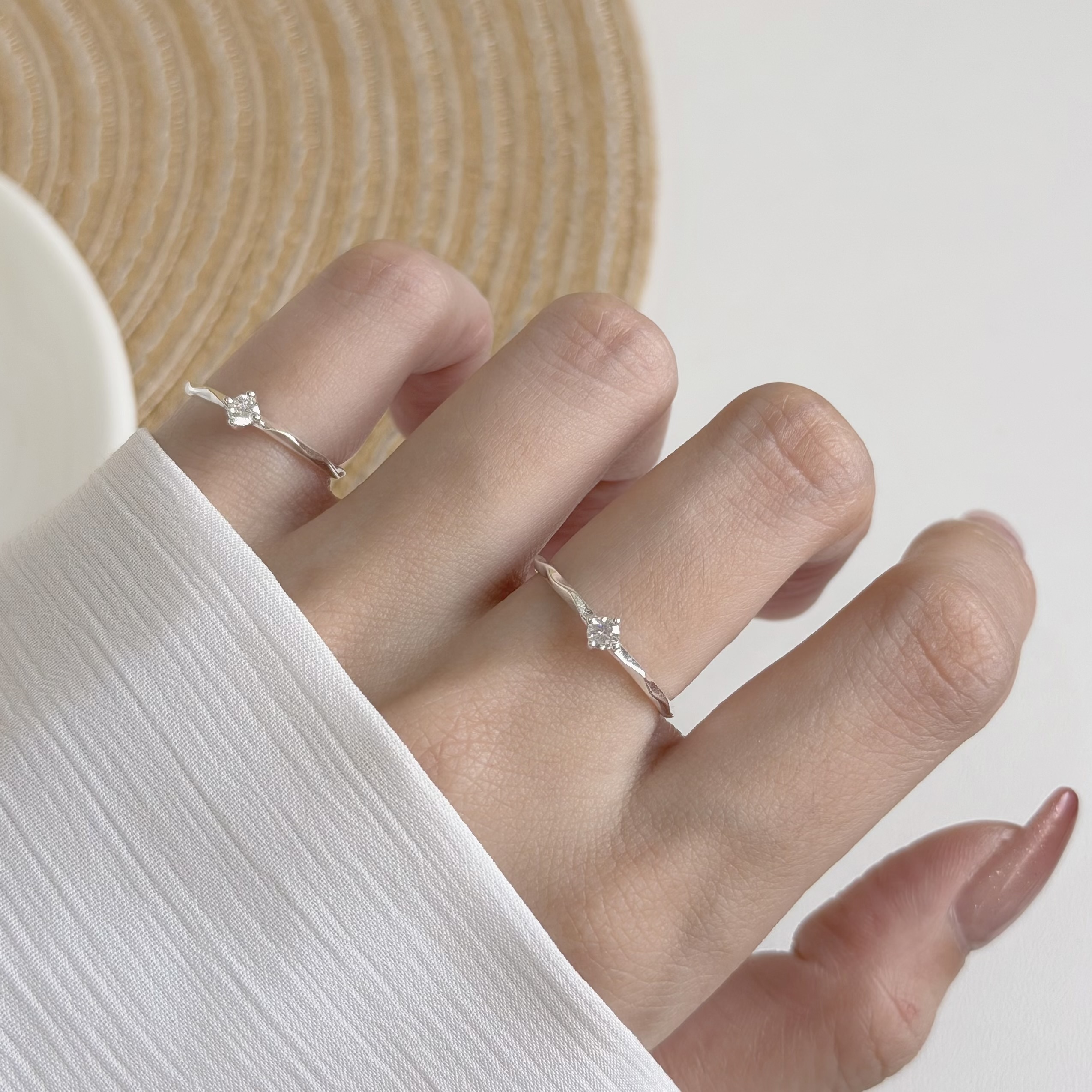 N100波浪小鑽純銀調整戒